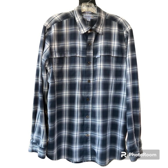 Carhartt Large Force Relaxed Fit Gray Plaid Button Up Outdoors Long Sleeve Logo - Picture 2 of 11